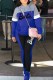 Blue Casual Street Print Patchwork Letter Hooded Collar Long Sleeve Two Pieces