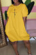 Gold Sweet Elegant Letter Patchwork Printing O Neck Lantern Skirt Short Sleeve Dress