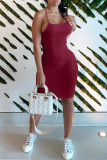Red Sexy Casual Solid Backless Spaghetti Strap Sleeveless Dress Dresses
