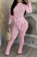 Pink Casual Solid Tassel Patchwork O Neck Short Sleeve Two Pieces