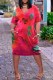 Red Casual Print Letter V Neck Straight Dresses