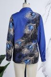 Red Casual Print Patchwork Shirt Collar Tops