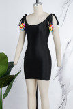Rose Red Sexy Casual Solid Backless U Neck Sling Dress Dresses