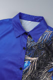 Red Casual Print Patchwork Shirt Collar Tops