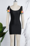 Rose Red Sexy Casual Solid Backless U Neck Sling Dress Dresses