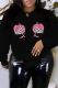 Black Casual Vintage Print Skull Patchwork O Neck Tops