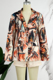 Colour Casual Print Patchwork Turn-back Collar Long Sleeve Two Pieces (Subject To The Actual Object)