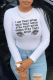 White Casual Daily Print Letter O Neck Tops