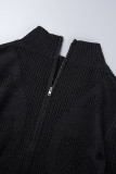 Black Casual Solid Patchwork See-through Turtleneck Skinny Jumpsuits