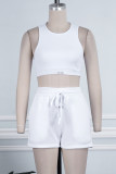 Coffee Casual Solid Basic O Neck Sleeveless Two Pieces