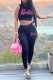 Black Sexy Print Letter O Neck Sleeveless Two Pieces