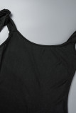 Rose Red Sexy Casual Solid Backless U Neck Sling Dress Dresses