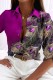 Fuchsia Casual Print Patchwork Shirt Collar Tops