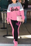 Pink Casual Street Print Patchwork Letter Hooded Collar Long Sleeve Two Pieces
