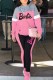 Pink Casual Street Print Patchwork Letter Hooded Collar Long Sleeve Two Pieces