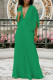 Green Casual Solid Patchwork V Neck Pleated Dresses