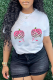 White Casual Street Print Skull Patchwork O Neck T-Shirts