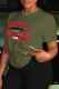Army Green Casual Street Print O Neck T-Shirts