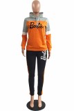 Pink Casual Street Print Patchwork Letter Hooded Collar Long Sleeve Two Pieces