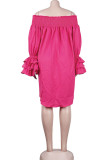 Pink Casual Solid Patchwork Fold Off the Shoulder Princess Dresses