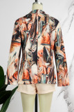 Brown Casual Print Patchwork Turn-back Collar Long Sleeve Two Pieces (Subject To The Actual Object)