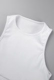 Coffee Casual Solid Basic O Neck Sleeveless Two Pieces