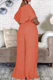 Orange Casual Solid Patchwork Off the Shoulder Half Sleeve Two Pieces
