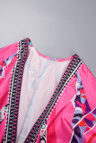 Pink Casual Print Patchwork Cardigan Collar Long Sleeve Two Pieces