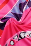 Pink Casual Print Patchwork Cardigan Collar Long Sleeve Two Pieces