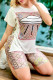 Khaki Casual Elegant Print Letter O Neck Short Sleeve Two Pieces