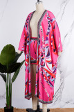 Pink Casual Print Patchwork Cardigan Collar Long Sleeve Two Pieces