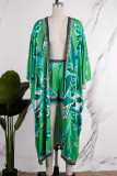 Pink Casual Print Patchwork Cardigan Collar Long Sleeve Two Pieces