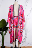 Pink Casual Print Patchwork Cardigan Collar Long Sleeve Two Pieces