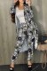 White Casual Figure Print Patchwork Cardigan Collar Long Sleeve Two Pieces