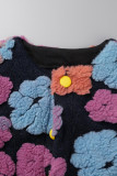Grey Casual Print Patchwork Buckle Outerwear