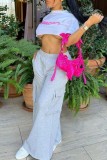 Pink Casual Solid Patchwork Regular High Waist Conventional Solid Color Trousers