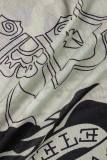 Khaki Casual Print Hollowed Out O Neck Long Sleeve Two Pieces
