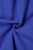 Blue Casual Solid Patchwork Turndown Collar Long Sleeve Regular Denim Romper