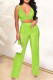 Green Sexy Casual Solid Backless V Neck Sleeveless Two Pieces