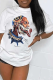 White Casual Daily Print Patchwork O Neck T-Shirts