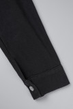 Black Casual Solid Patchwork Turndown Collar Long Sleeve Regular Denim Romper