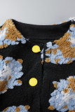 Grey Casual Print Patchwork Buckle Outerwear