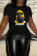 Black Casual Daily Print Patchwork O Neck T-Shirts