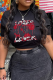 Black Casual Street Print Patchwork O Neck T-Shirts