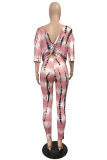 Pink Casual Letter Print Patchwork Fold O Neck Three Quarter Two Pieces
