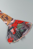 Colour Sexy Casual Print Hollowed Out Frenulum Square Collar Long Dress Dresses