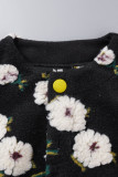 Grey Casual Print Patchwork Buckle Outerwear