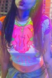 Colour Casual Print Patchwork O Neck T-Shirts
