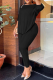 Black Casual Letter Print Patchwork Fold O Neck Three Quarter Two Pieces