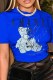 Blue Casual Character Print Letter O Neck T-Shirts